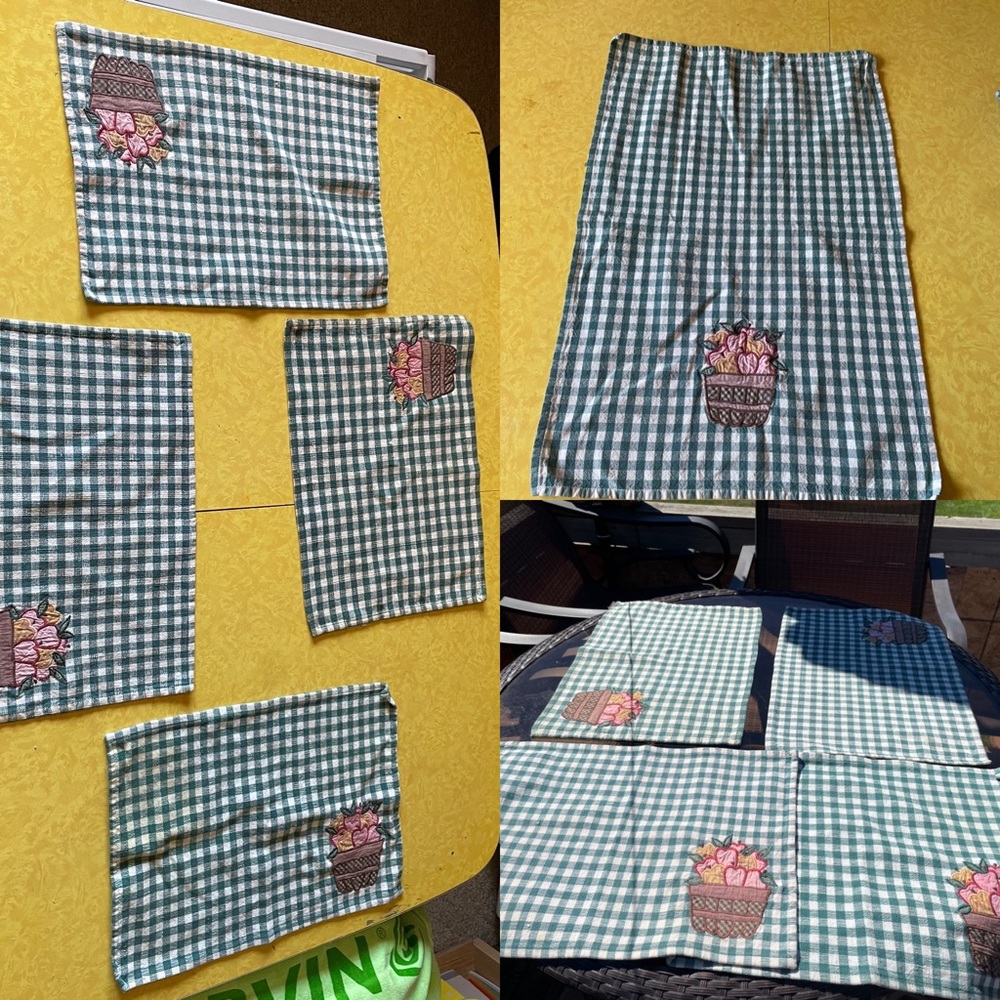 💚❤️🍎4 apple 🍏 and green checkered placemats & apple cloth